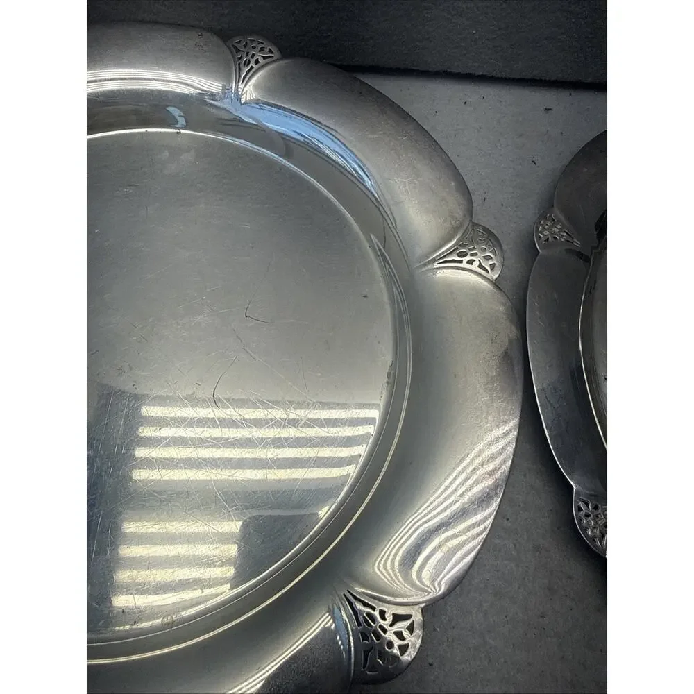 Vintage Wm Rogers Silverplate Serving Set Round Platter 421 Oval Bread Tray 419
